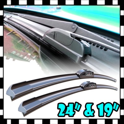 Pair Of 24" & 19" Hybrid Bracketless Wiper Blades - J-Hook & U-Hook Compatible, OEM Quality