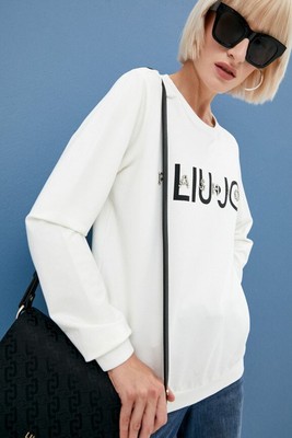 NWOT LIU JO Women's Crystal Logo Sweatshirt Size M Cotton Blend Pullover