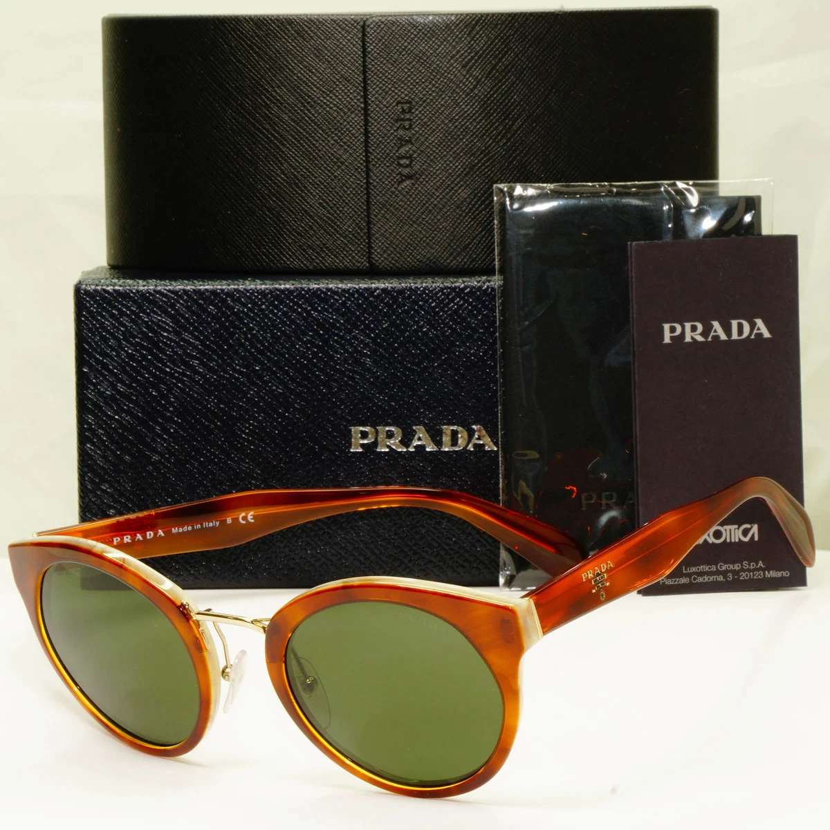Prada Brown Green Sunglasses Tortoiseshell Gold Womens SPR 05T PR05TS TH7 1I0