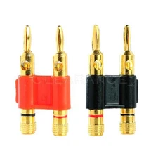 New 2 set Gold Plated Dual Banana Plug Connectors Red+Black Free Shipping