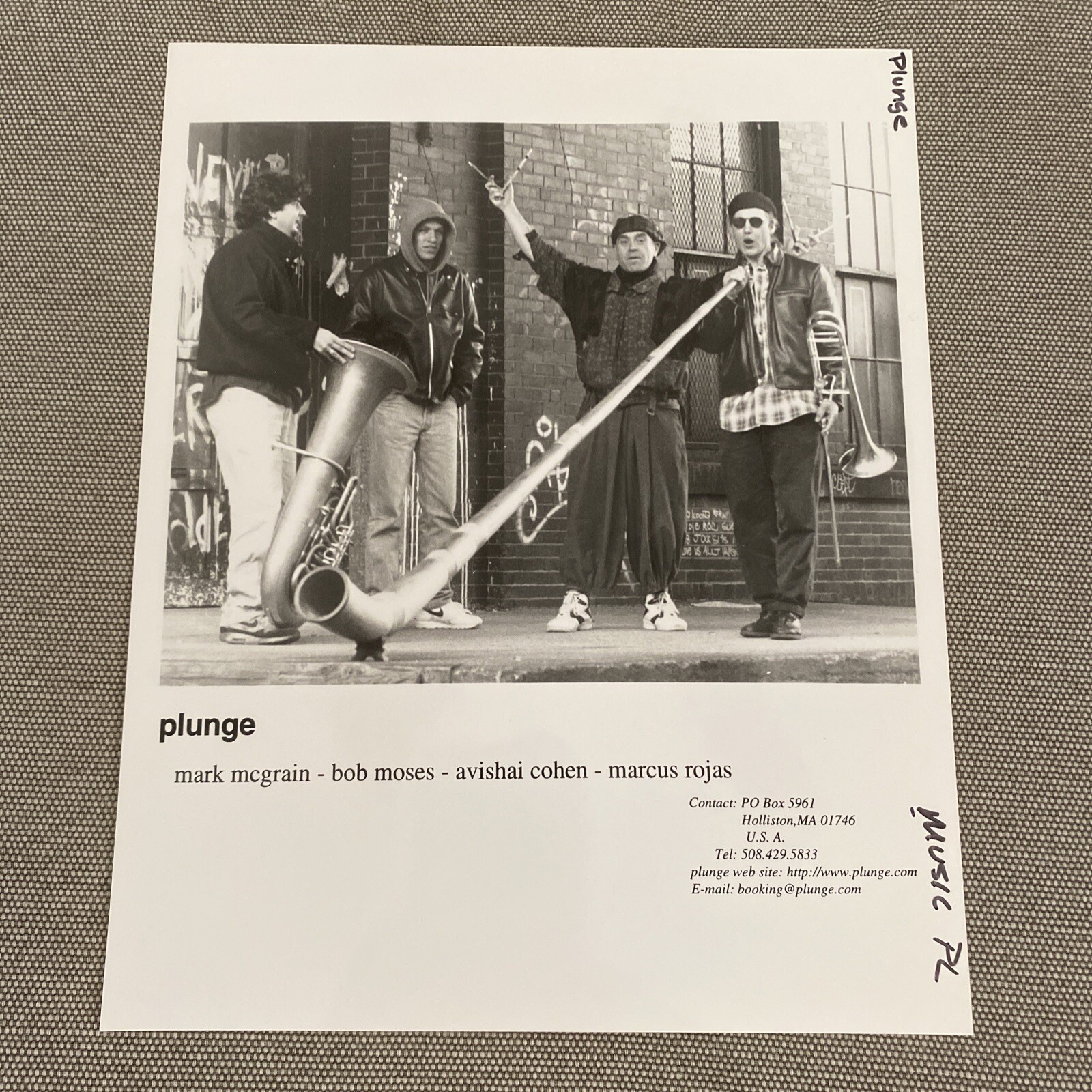 Plunge Press Photo 8x10”. Mark Mcgrain, Bob Moses, Avishai Cohen. See Info.