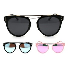 Womens Polarized Lens Flat Top Metal Bridge Horn Rim Sunglasses