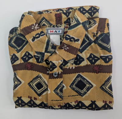 Vintage May Silk Geometric Southwestern Button Up Men's Large