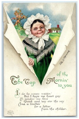 1913 Old Woman Ellen Clapsaddle Artist Signed Embossed Posted Antique Postcard