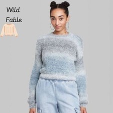 Wild Fable Sweater Fuzzy Pullover Cropped Spacedye Soft Blue Womens Size S