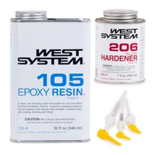 West System 105A Epoxy Resin (32 Fl Oz) Bundle with 206A Slow Epoxy Hardener (7 
