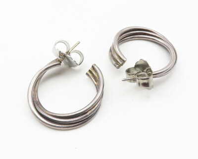 925 Sterling Silver Vintage Dark Tone Ribbed Twist Hoop Earrings