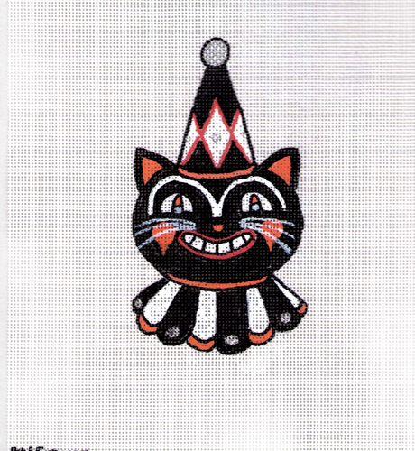 Halloween Ornament Nadelspitze Leinwand auf 18 Maschen Zweigart handbemalt Katze Narr - Bild 2 von 2