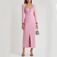 Classic Modern Style Formal Evening Square Collar A-line Beadings Zipper Back