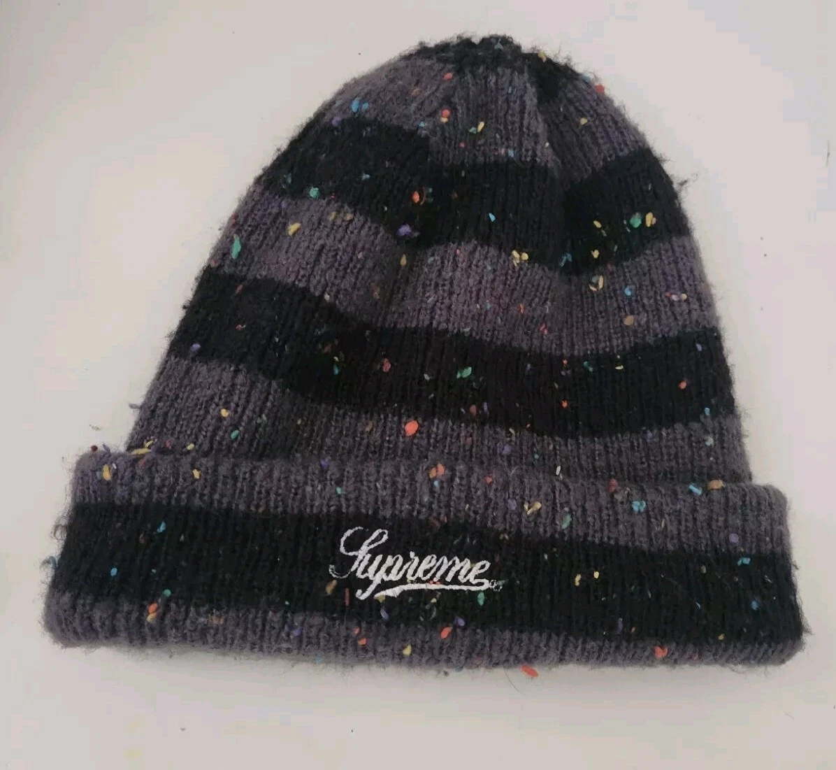 FW19 Supreme Streifen Speckle Beanie Schwarz Grau Hut