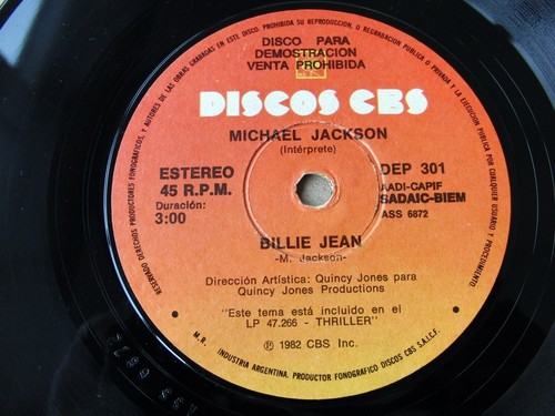 MICHAEL JACKSON 45 PROMO Beat It / Billy Jean SOUTHAMERICA 7" 1982 - Foto 3 di 3