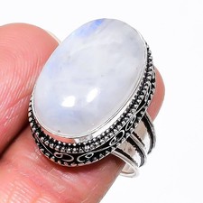 Rainbow Moonstone Gemstone 925 Sterling Silver Jewelry Ring Size 9 E863