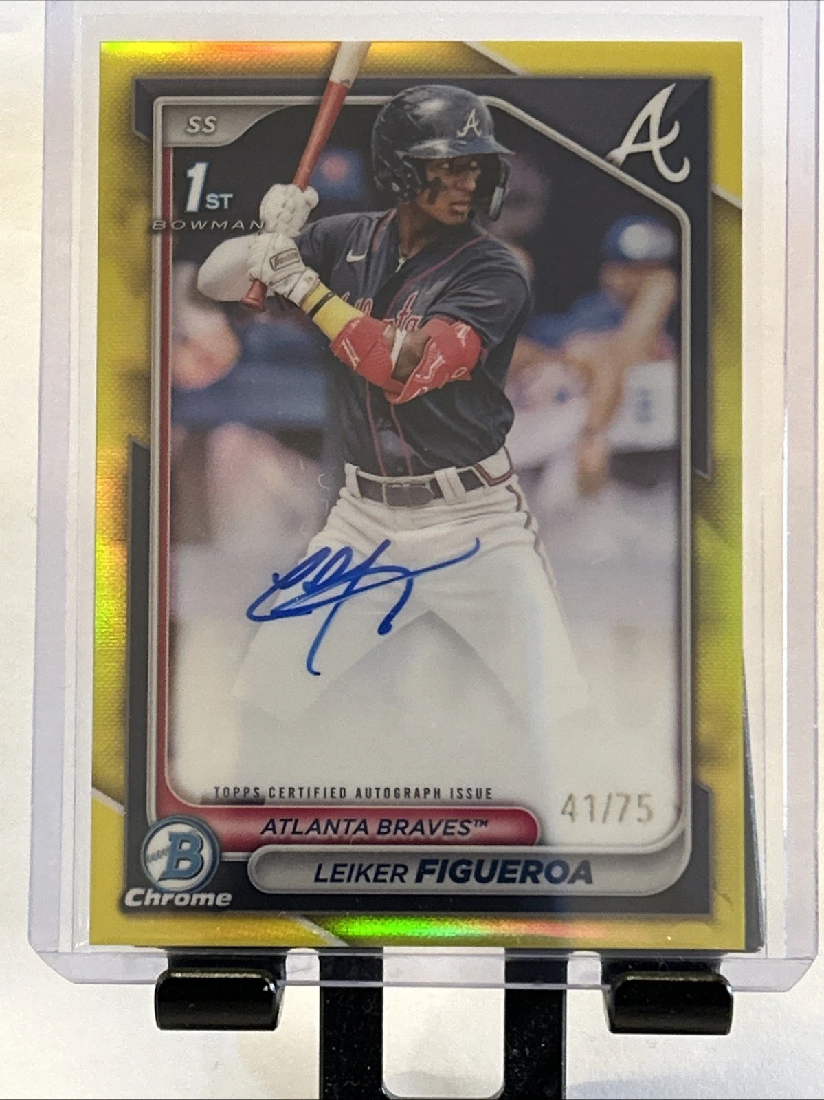 LEIKER FIGUEROA 2024 BOWMAN CHROME 1ST BOWMAN YELLOW AUTO /75 ATLANTA BRAVES SP