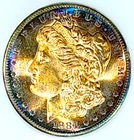 1881-S Gem BU  +++  PL Proof-like Morgan Dollar Glittering Rainbow Toned PL