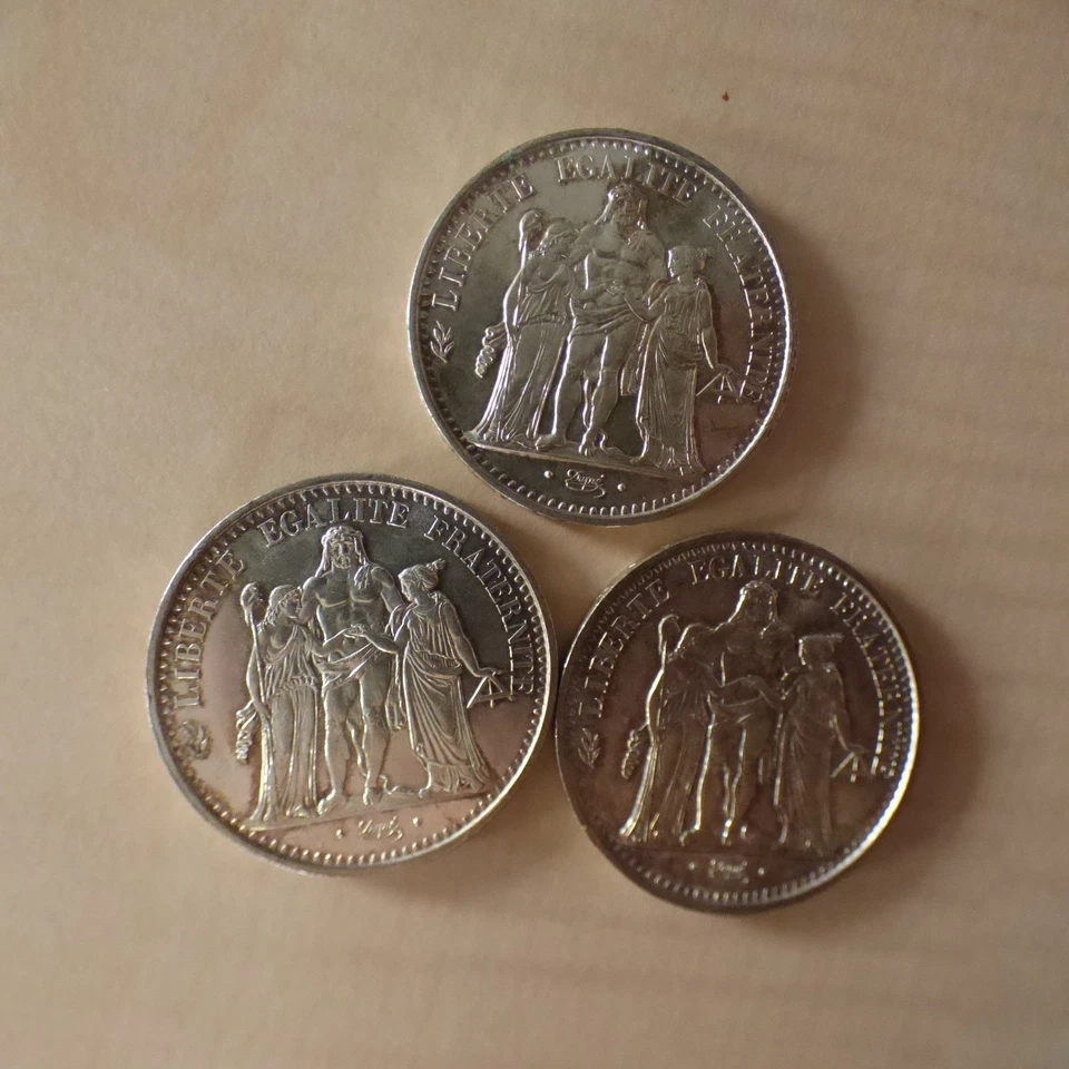 Lot de 3 pièces FRANCE 10 Francs Hercule 1967 argent 90% (3 * 25 g) dans des zip - Photo 4/4