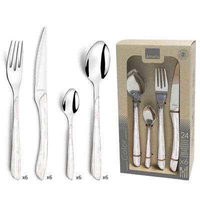 ECLAT Besteck Set NATURE Weiß Holz Essbesteck 24teilig für 6 Personen Edelsta... - Bild 1 von 4