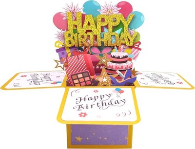 ROBBEAR Funny Happy Birthday Pop Up Card, Sweet 3D Birthday Gift Box for Adults 