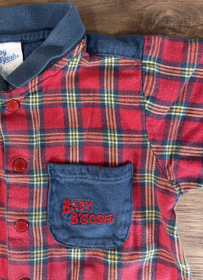 Vintage Baby Bgosh Oshkosh Bubble Romper Boys Red Blue Green Tartan Plaid 6-9 Mo - Image 2 of 4
