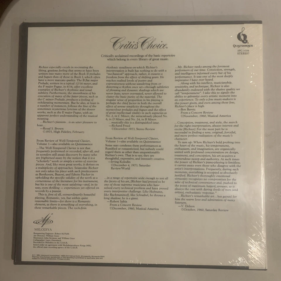 Sviatoslav Richter, Box Set(3), Sealed, NM, The Well-Tempered Clavier Book II - Image 2 of 2