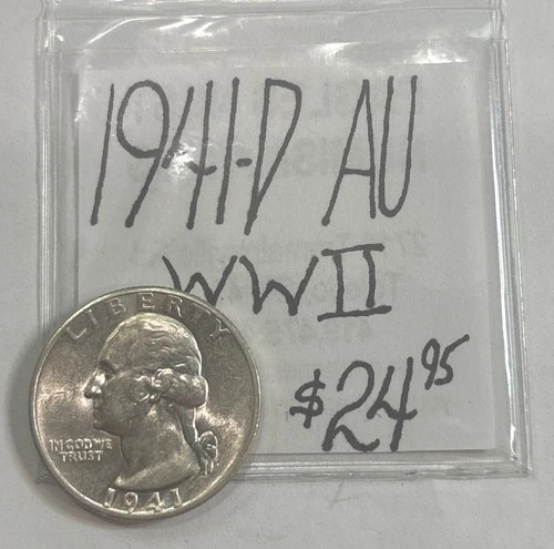 1941-D Washington Quarter (AU) About Uncirculated Cond “WWII Era Coin” ENN Coins