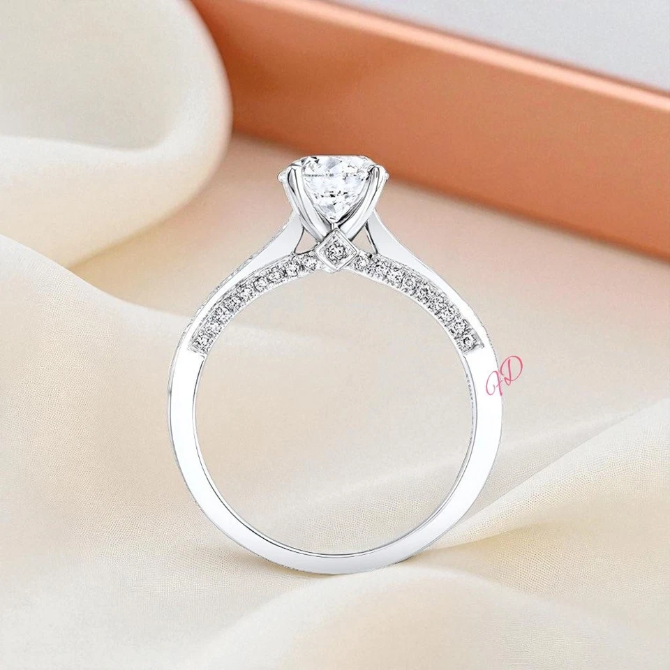 Diamond Ring Lab Grown Round Cut 1.24 Carat IGI Certified 14k White Gold Size 7 - Image 3 of 4