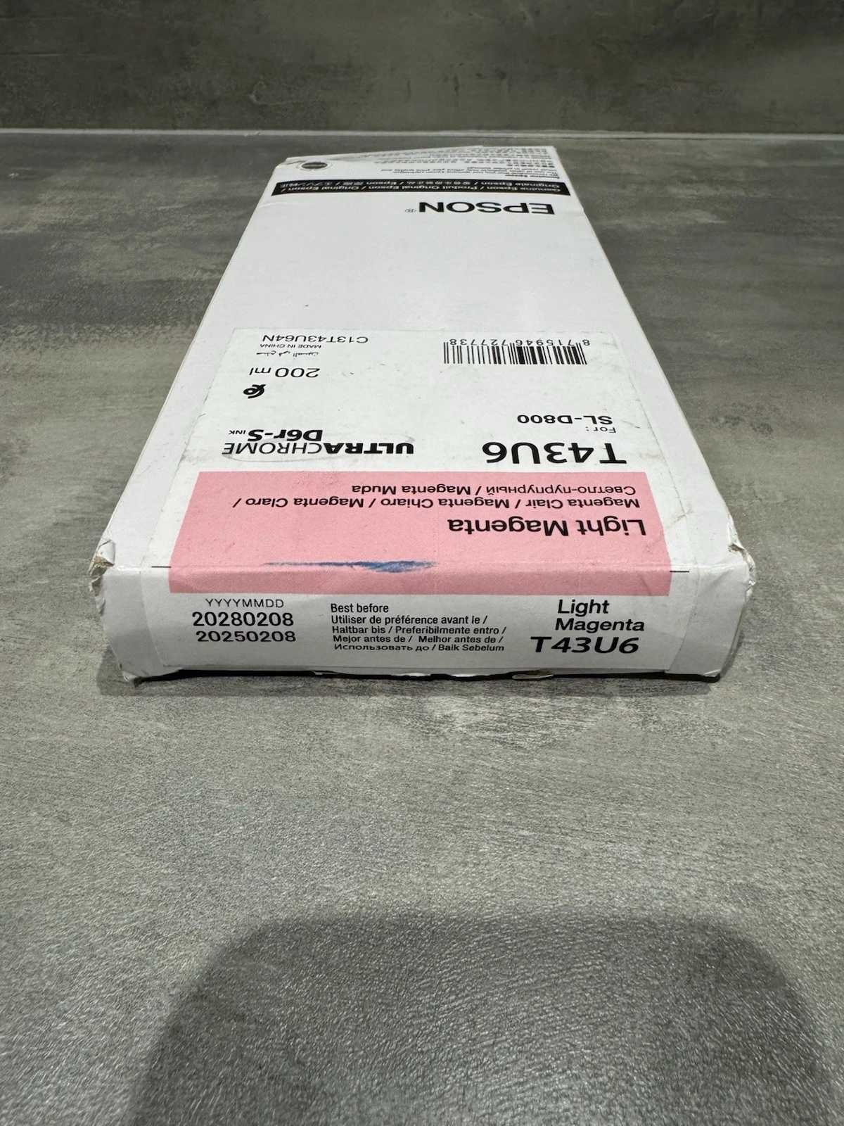Genuine Epson T43U6 Light Magenta SL-D800 Ultrachrome 200ml EXP 2028 Brand New 2
