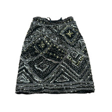 Vtg Sherri Hill Womens Black Embellished Beaded & Sequin Lined Mini Skirt Size 0