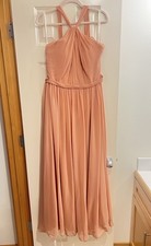 Azazie Jacey Champagne Rose Chiffon Bridesmaid Floor Length Dress Size A14