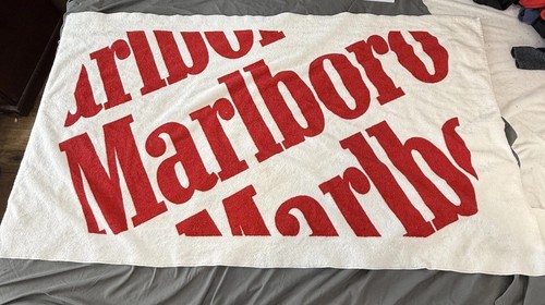 2 Vintage Marlboro Red White Beach Towel Large Logo Silkworm Made In USA Promo