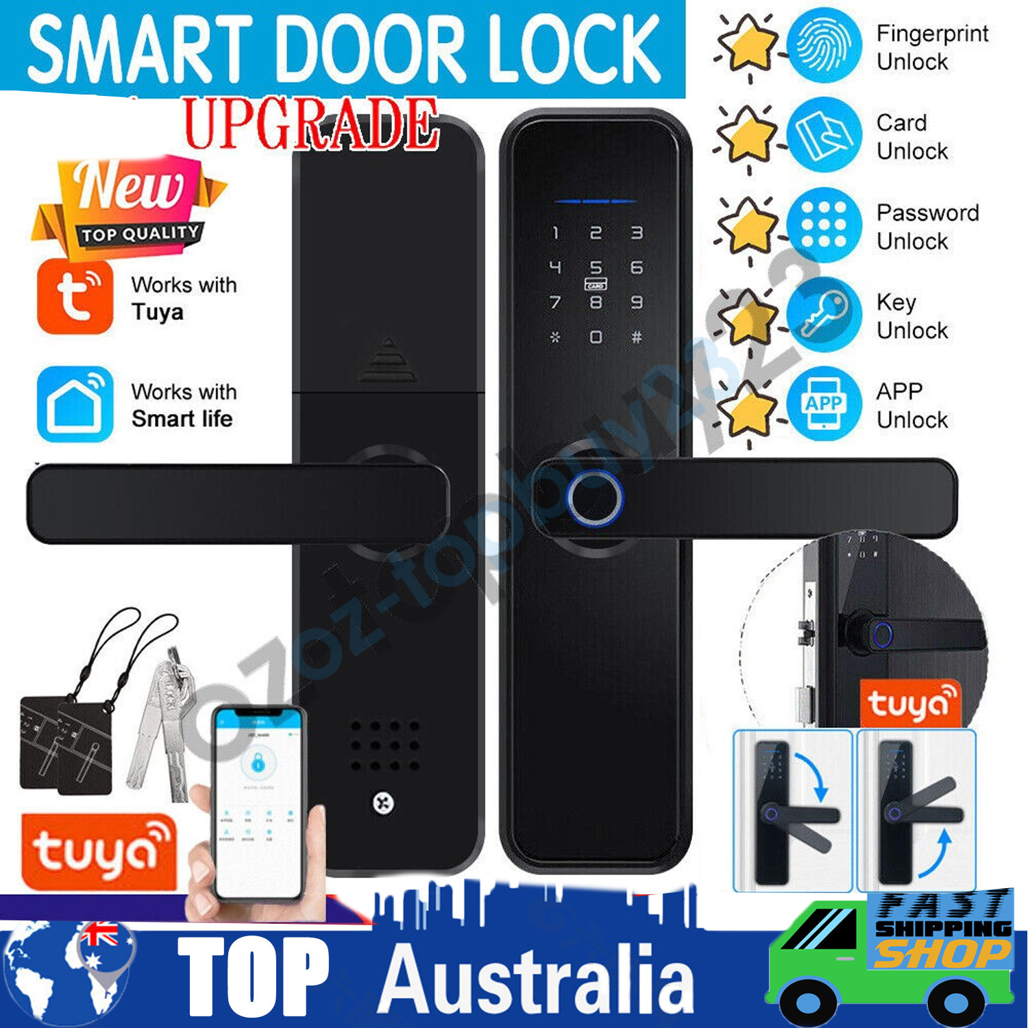 Digital Smart Door Lock Fingerprint APP Key Card Password Electronic Home Lock A