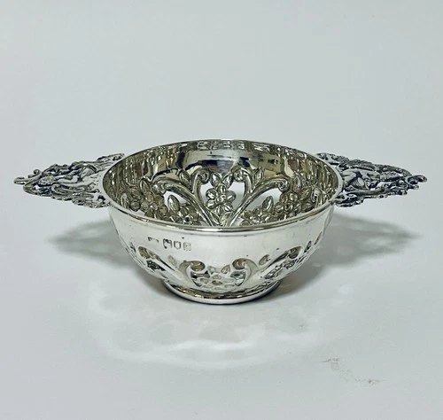 Antique Edwardian Solid Sterling Silver Quaich Bowl Dish Scottish Wedding 1902