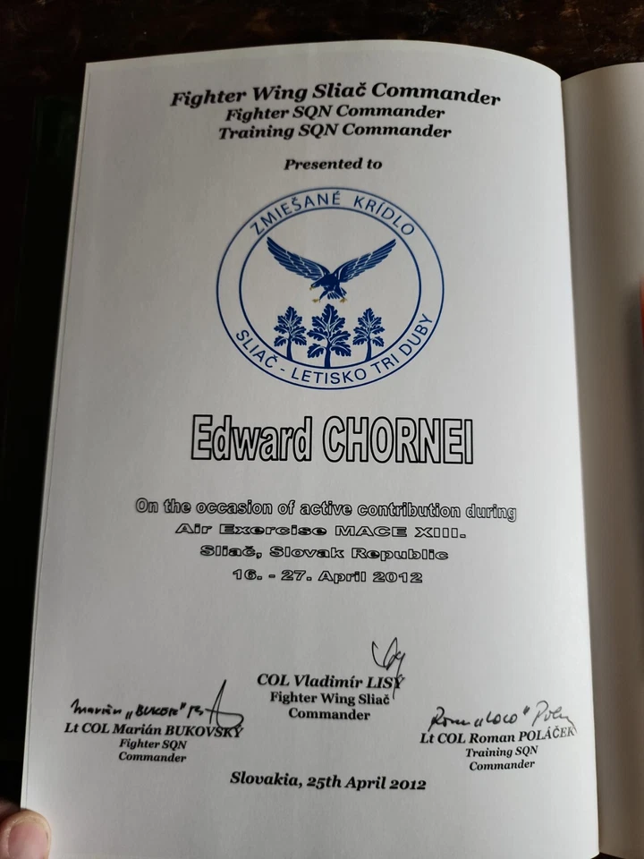Fighter Wing Sliac Commander Edward Chornei SIGNED Slovakian Military Travel - Image 2 of 4