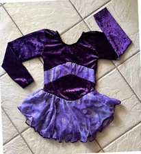 NEW Girls PURPL VELVET Glittery HEART Print Competition FIGURE ICE SKATING DRESS