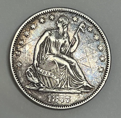 1877 Philadelphia Silver Seated Liberty Half Dollar Extra Fine Details