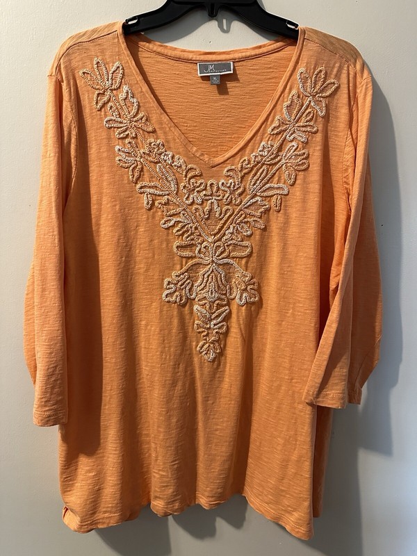 jm collection Woman Tunic/Top 3/4 Sleeve V Neck Embroidered Size XL