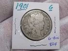 Semi-key Date 1901 Silver US Barber Quarter.