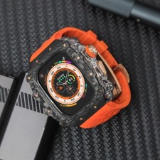 Crystal Carbon Fiber Case Rubber Band For Apple Watch Ultra 2 49mm 9 8 7 44/45MM