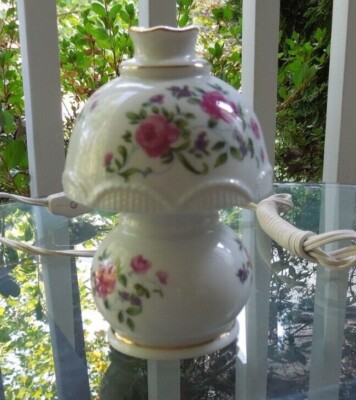 Vintage Porcelain Pink Floral Shabby Chic Mini Hurricane Lamp Night ...