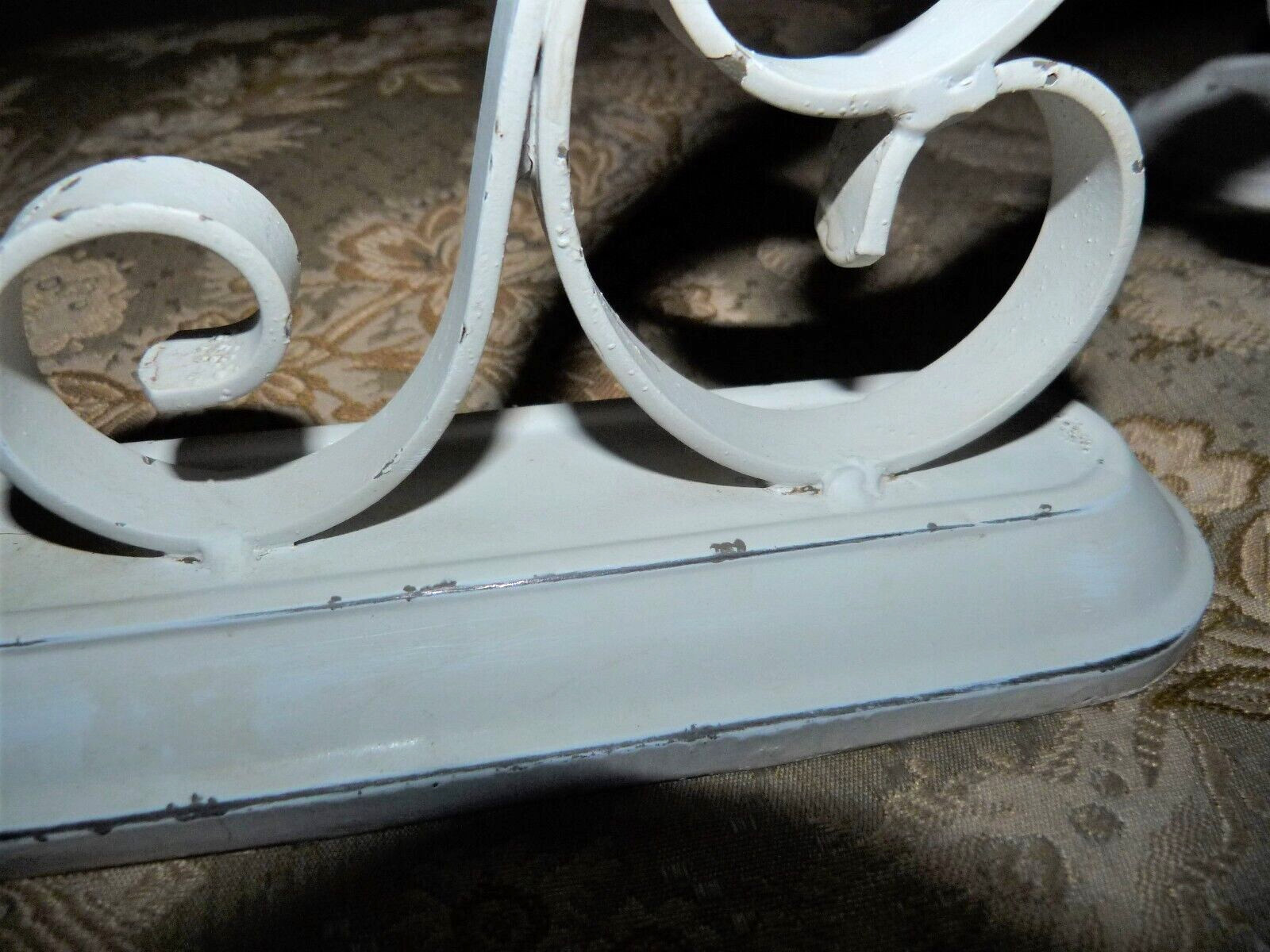 Vintage Wall Sconce Candle Holders Set 2 Shabby Chic Heavy Metal White Chippy
