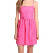Lilly Pulitzer Antonia Fiesta Pink Daisy Lace Bow Fit n Flare Dress Size 4