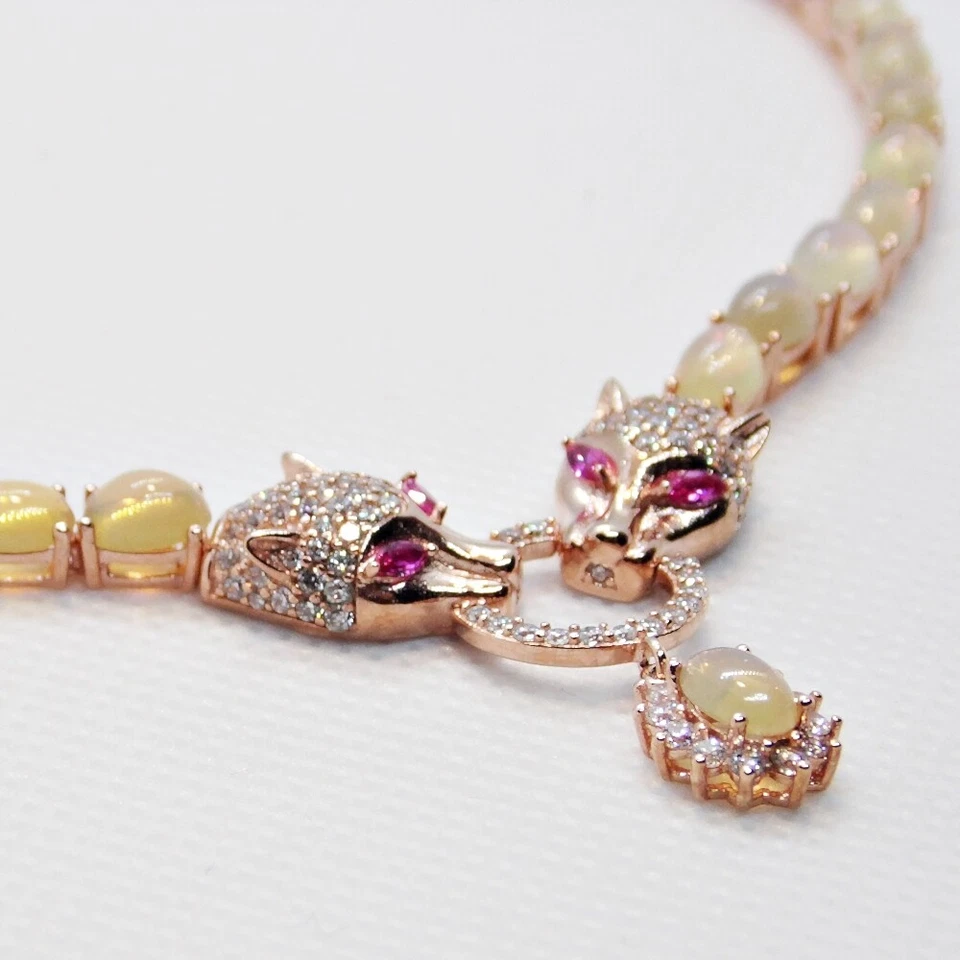 Welo Opal CZ Collier Tiger Leopard 925 Silber 585 Roségold vergoldet 46 & 5 cm - Bild 4 von 4