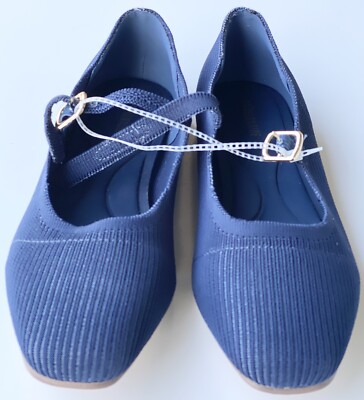 Cushionaire Women's 10 Sonnet Mary Jane Navy Knit Flat Shoes