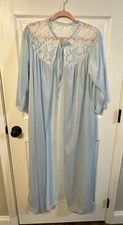 Vtg Blue Peignoir Open Front Embroidered Ruffle Lace Sz 8/16 Romantic Valentine