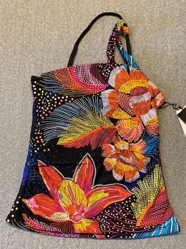 La Blanca Sunlit Soiree One-Shoulder Tankini Swimsuit Top Women sz 4 Black NWT