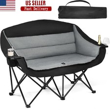 Oversized Double Camping Chair Heavy Duty Folding Loveseat W/ Cup Holders New