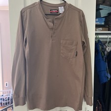 Bulwark FR beige Long Sleeve Henley Pocket Work Shirt Mens M Flame Resistant