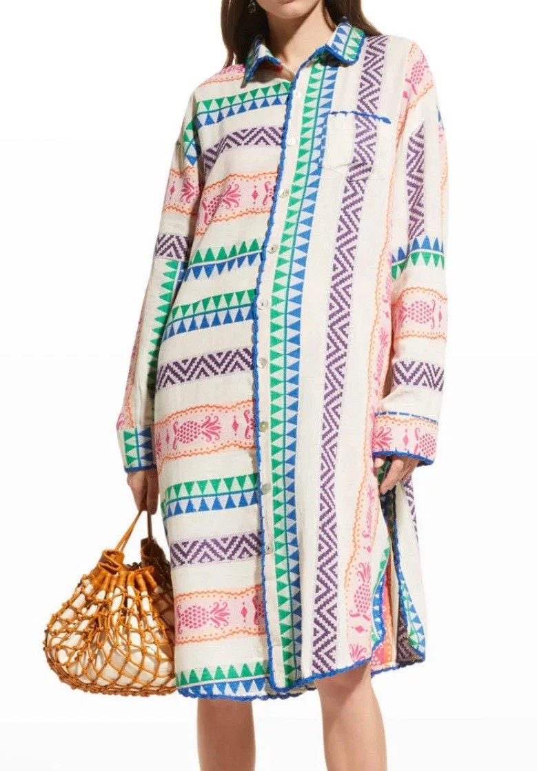 PALM ANGELS Abito Camicia FARM Rio Ananas Jacquard Chemise Disegno Ananas Cotone Tessuto M