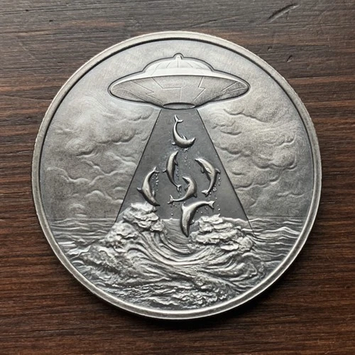 1 oz Silver UFO Alien Abductions Antiqued / Intaglio Mint / Free Shipping!