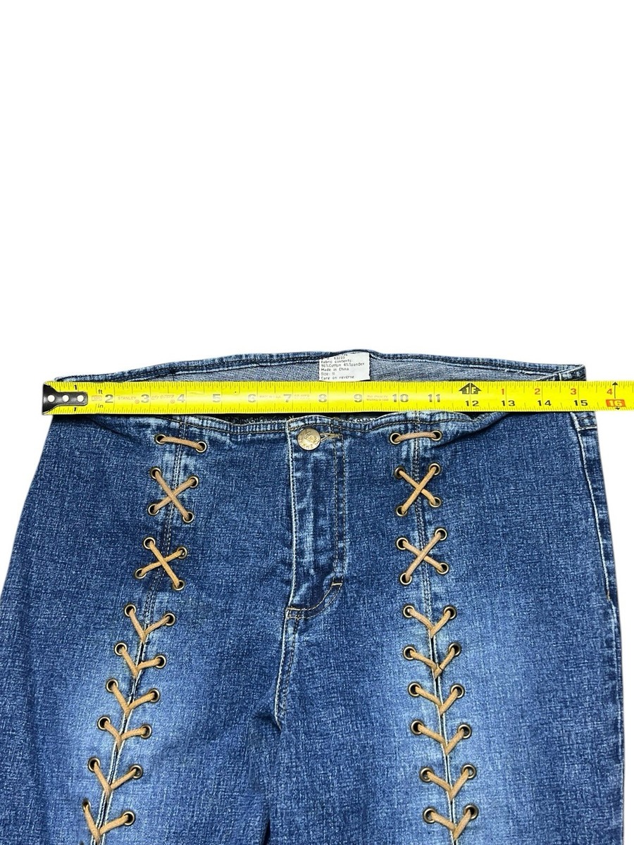 Y2K Mudd Low Rise Lace Up Flare Jeans Hip Hugger Size 11 Corset
