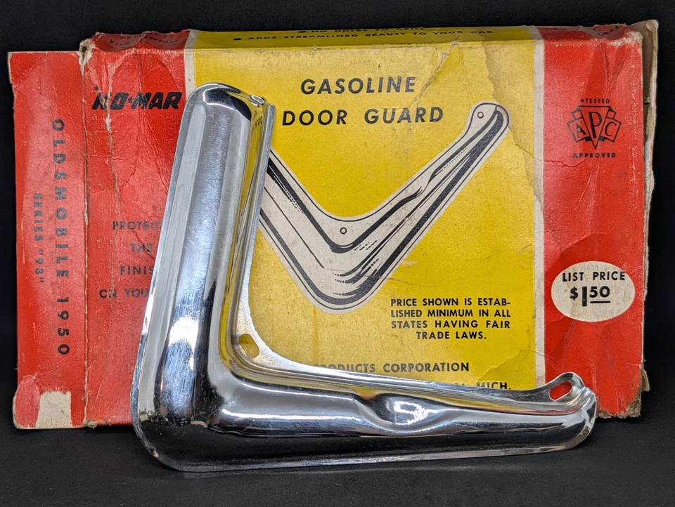 NOS 1950 OLDSMOBILE 98 GAS COMBUSTIBLE PROTECTOR PUERTA MOLDURA GUARDABARROS ADORNO Foto 3 de 4